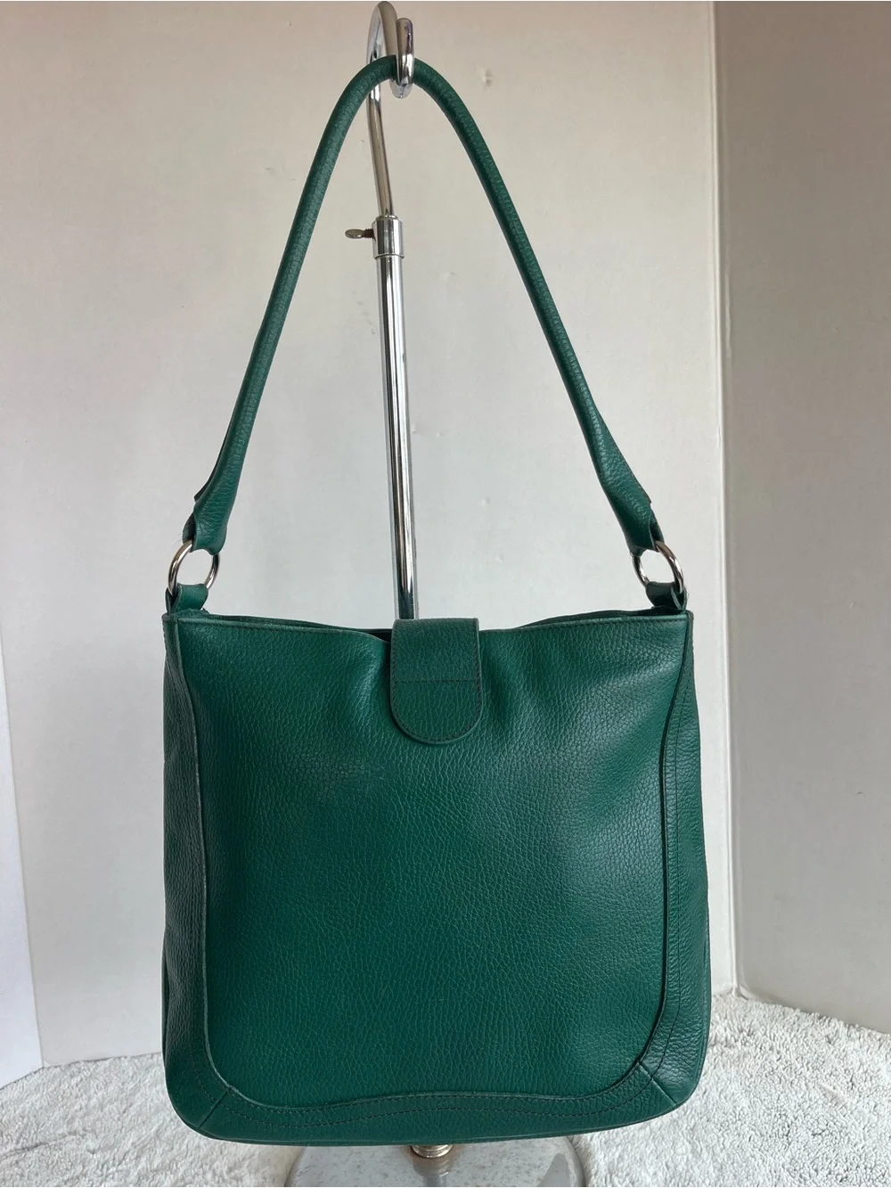Furla Deep Green Leather Chrome Accent Satchel Women’s Bag